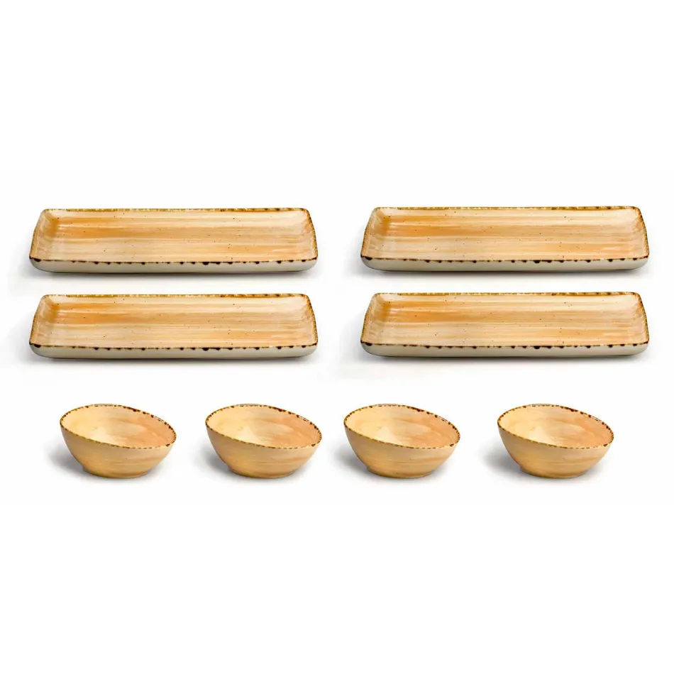 Juego de 8 placas de diseño rectangular moderno y cuenco de gres de colores - Simba Viadurini