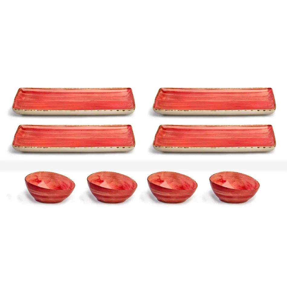 Juego de 8 placas de diseño rectangular moderno y cuenco de gres de colores - Simba Viadurini