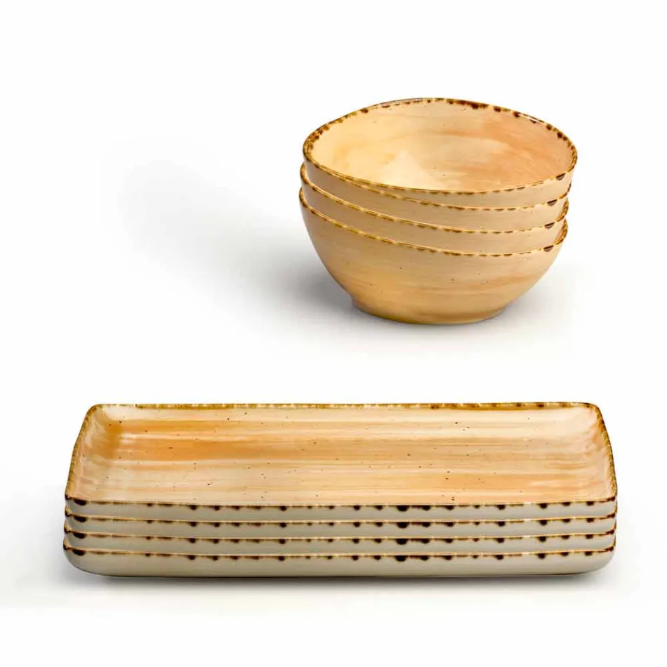 Juego de 8 placas de diseño rectangular moderno y cuenco de gres de colores - Simba Viadurini