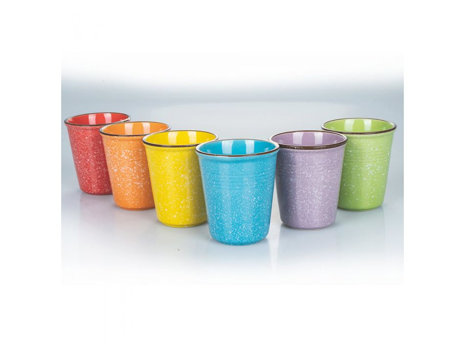 Juego de vasos de agua de cerámica de colores y borde de 12 piezas - Abruzzo Viadurini