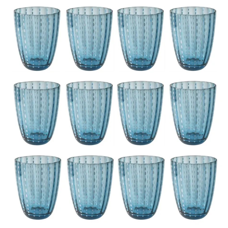 Servicio de vasos de agua de vidrio coloreado con lunares, 12 piezas - Botswana Viadurini