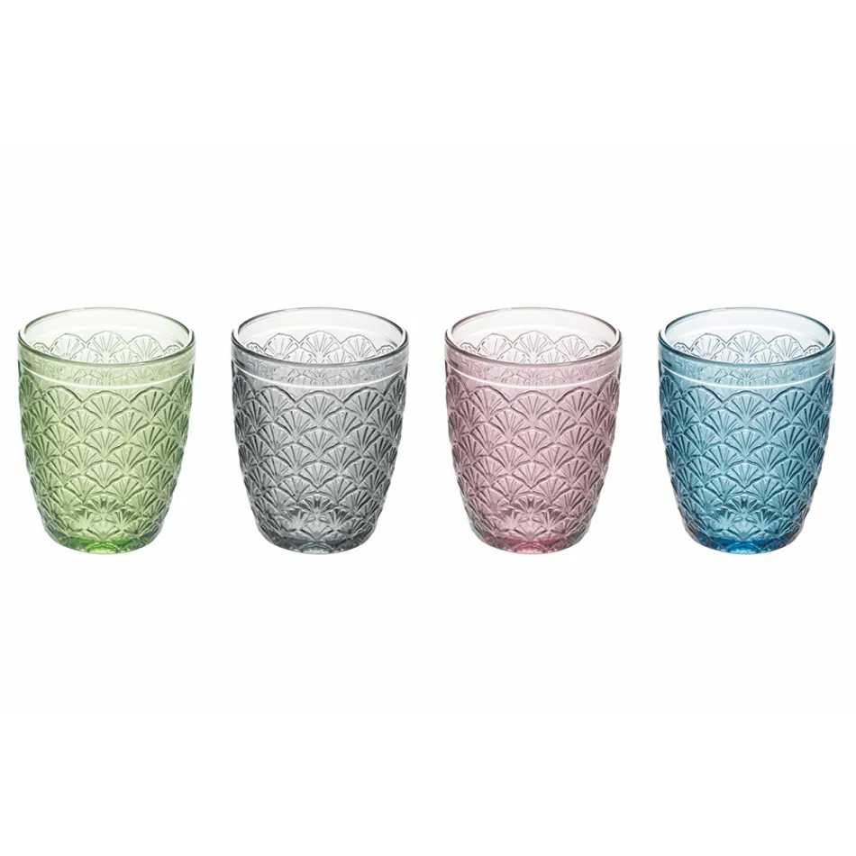 Vasos De Agua De Vidrio De Colores Decorados Servicio 12 Piezas - Stilotto Viadurini