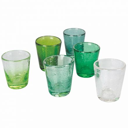 Servicio de 12 vasos de agua de vidrio soplado de colores - Yucatán Viadurini