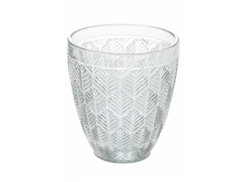 Juego de vasos de agua con hoja de vidrio transparente, decoración de 12 piezas - Indonesia Viadurini