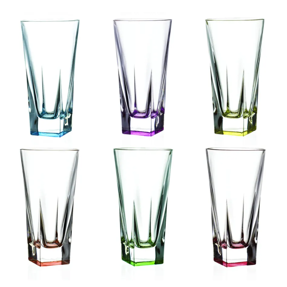 Vaso Alto Cristal Eco Coloreado Servicio De Vasos 12 Piezas - Amalgama Viadurini