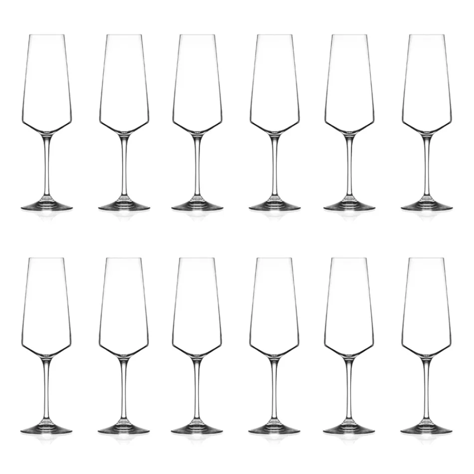 Juego de Flauta de Vino en Cristal Minimal Ecológico 12 Piezas - Etera Viadurini