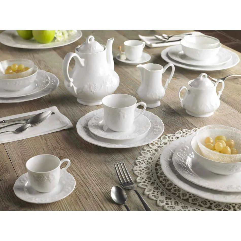 Servicio Completo de Desayuno 22 Piezas en Porcelana Blanca - Gimignano Viadurini