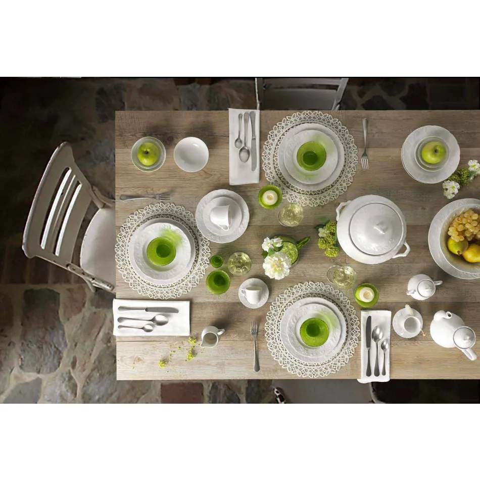 Servicio Completo de Desayuno 22 Piezas en Porcelana Blanca - Gimignano Viadurini