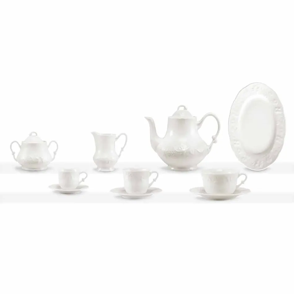 Servicio Completo de Desayuno 22 Piezas en Porcelana Blanca - Gimignano Viadurini
