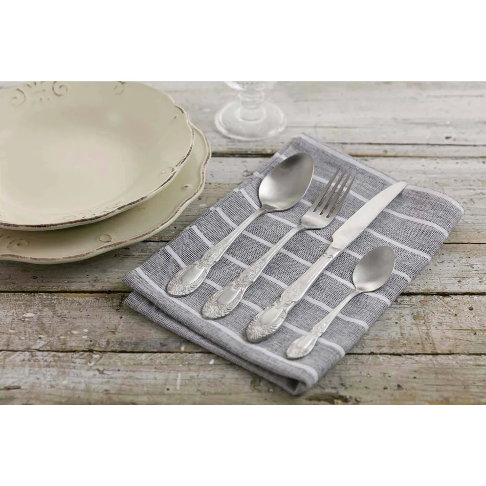 Cubiertos de Servicio Completo en Diseño de Acero Satinado 24 Piezas - Fantasía Viadurini