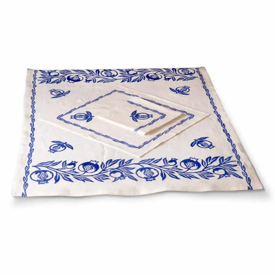 Servicio de desayuno de lino con una sola pieza hecha a mano - Marcas Viadurini