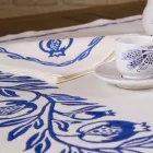 Servicio de desayuno de lino con una sola pieza hecha a mano - Marcas Viadurini