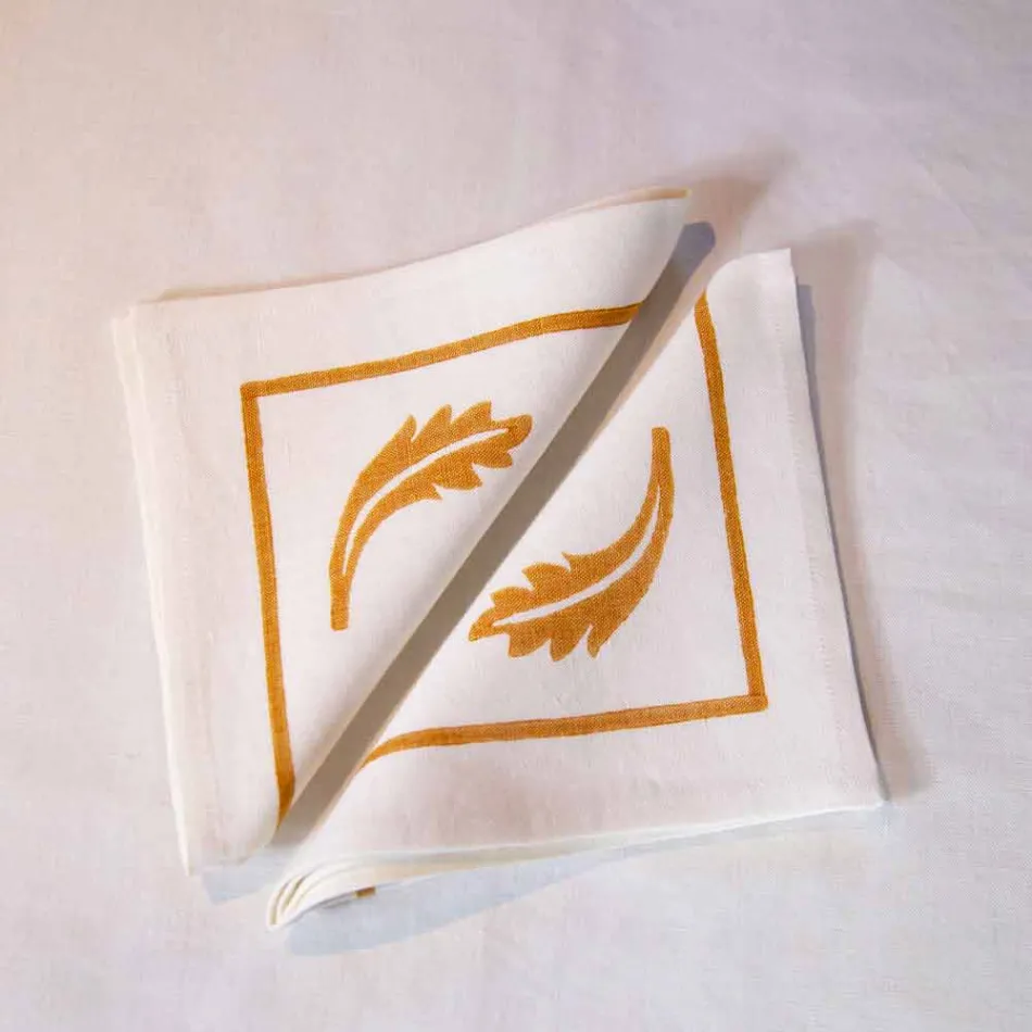 Servicio de desayuno de lino con una sola pieza hecha a mano - Marcas Viadurini