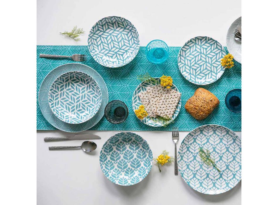 Servicio de mesa completo en porcelana de colores 18 piezas - Indonesia Viadurini