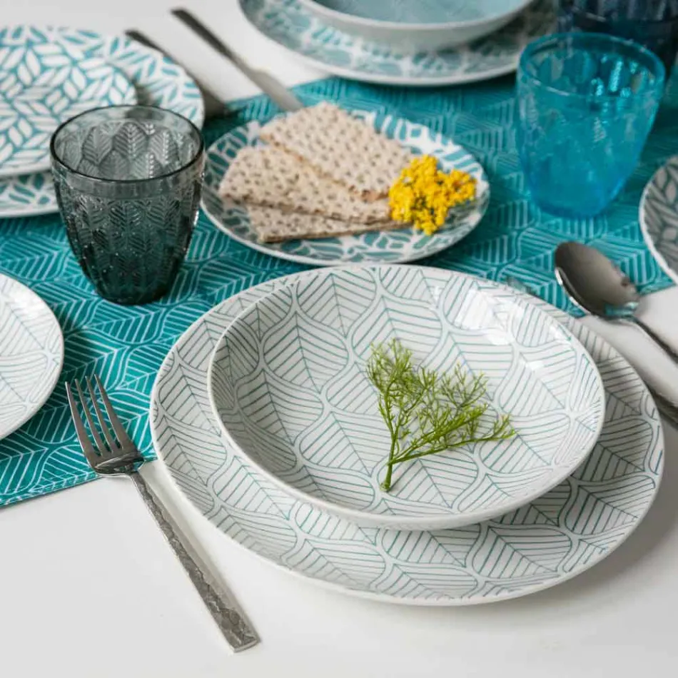 Servicio de mesa completo en porcelana de colores 18 piezas - Indonesia Viadurini