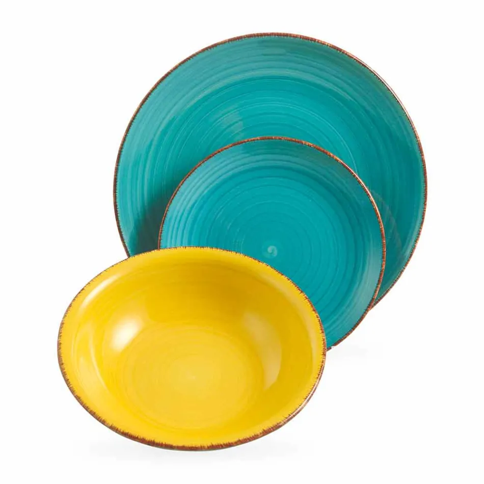 Vajilla con platos de colores 18 piezas en gres moderno - Abruzos Viadurini