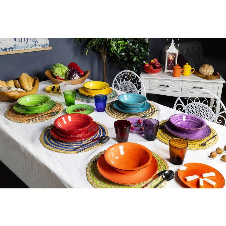 Vajilla con platos de colores 18 piezas en gres moderno - Abruzos Viadurini