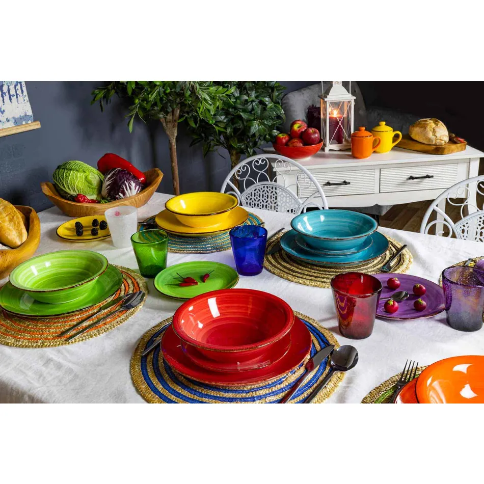 Vajilla con platos de colores 18 piezas en gres moderno - Abruzos Viadurini