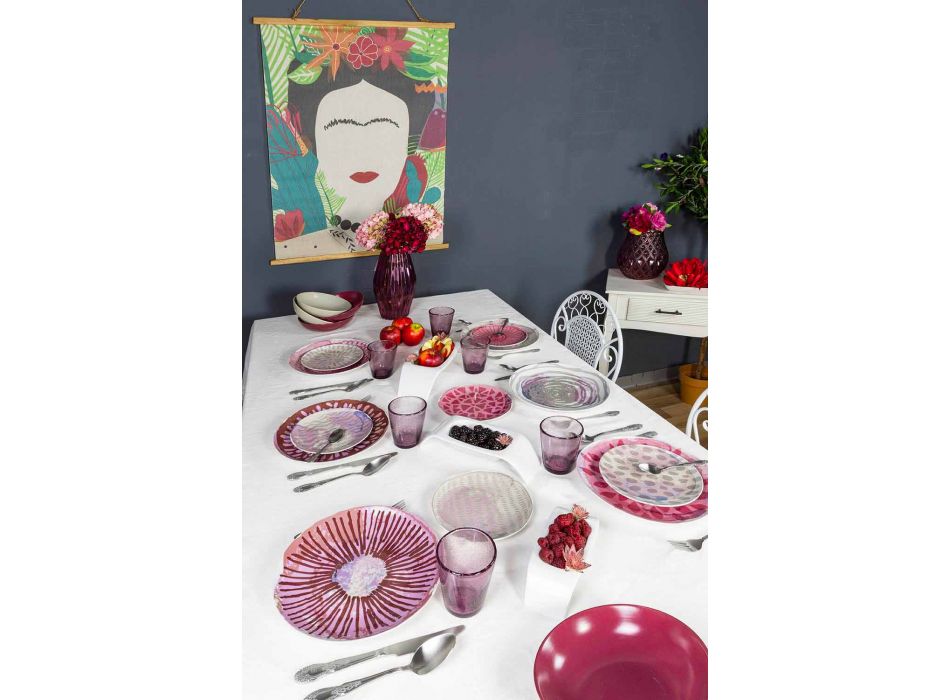 Servicio de mesa de porcelana coloreada y gres 18 piezas - Cyclamen Viadurini
