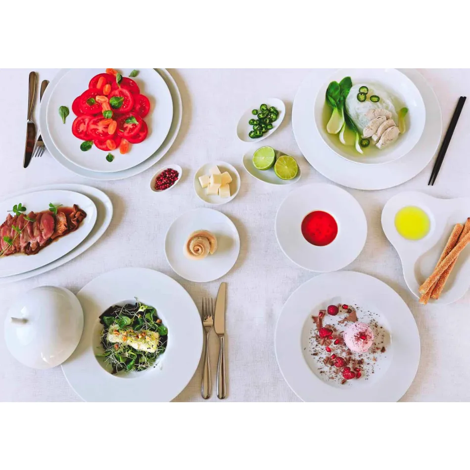 Juego de Té Completo de Diseño Moderno en Porcelana Blanca 14 Piezas - Telescopio Viadurini