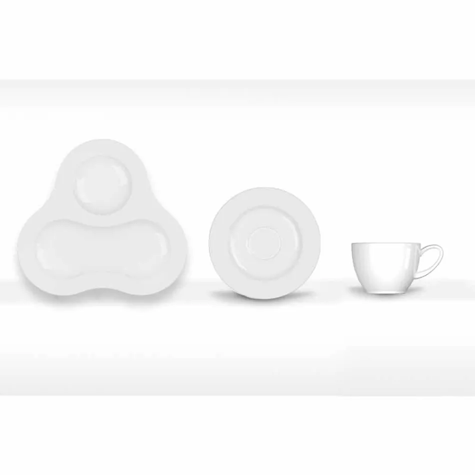Juego de Té Completo de Diseño Moderno en Porcelana Blanca 14 Piezas - Telescopio Viadurini