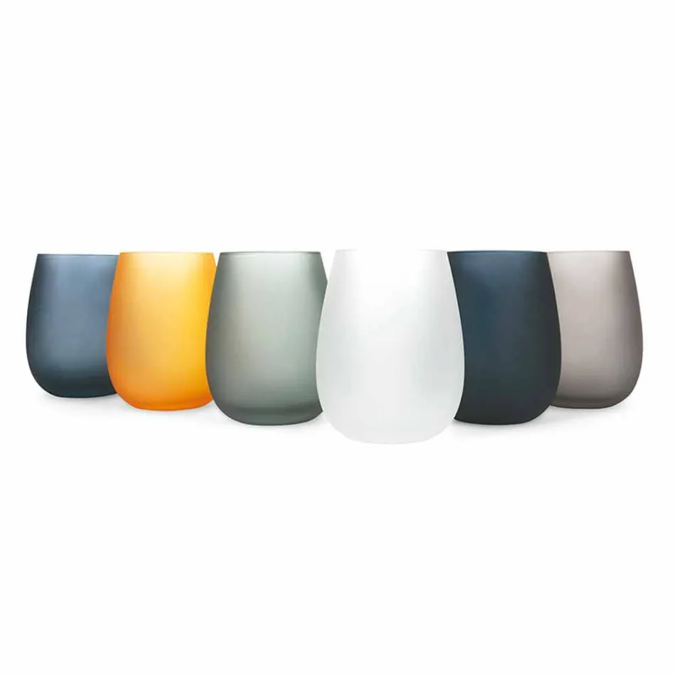 Juego de vasos de agua de vidrio coloreado moderno, 12 piezas - Borde Viadurini
