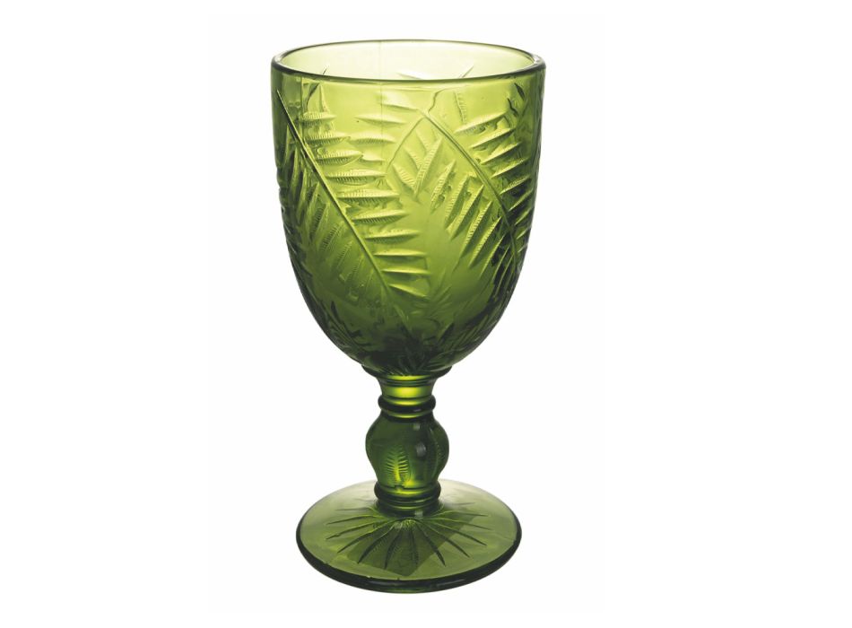 Juego de Copas en Vidrio Transparente o Verde con Decoración 12 Pzas - Tropeo Viadurini