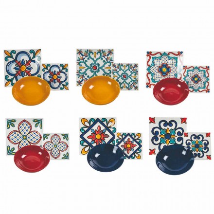 Servicio 18 Piezas Modern Gres y Platos Color Porcelana - Iglesias Viadurini