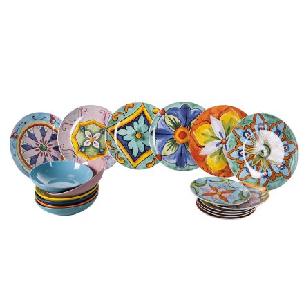 Vajilla de 18 piezas en gres de colores y porcelana - Entre Viadurini