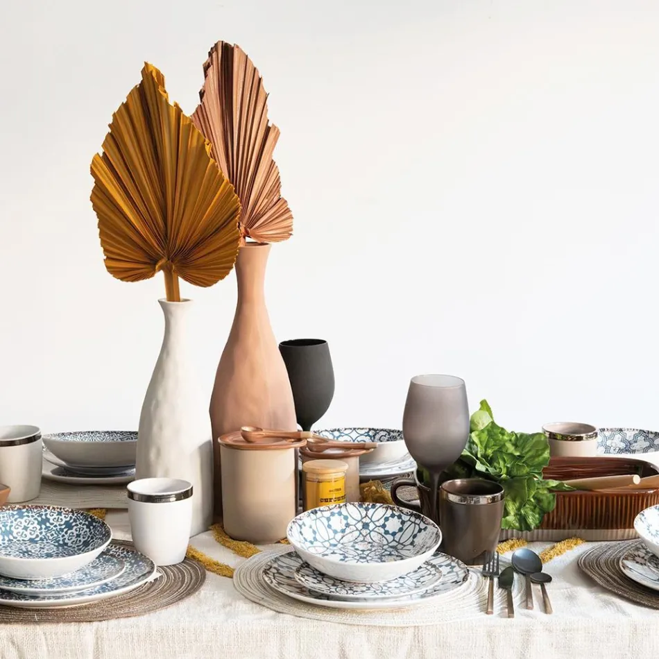 Vajilla de Porcelana de 18 Piezas en 2 Acabados Diferentes - Jamais Viadurini