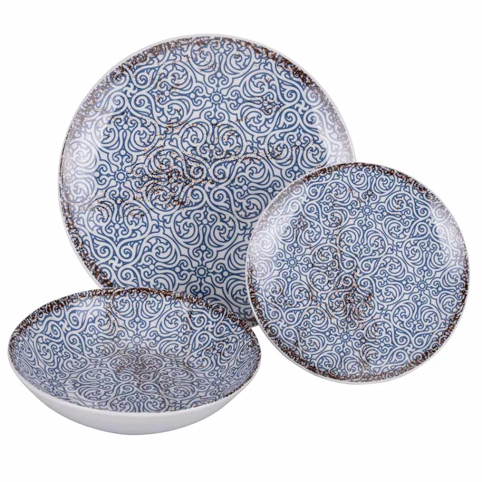 Vajilla de Porcelana de 18 Piezas en 2 Acabados Diferentes - Jamais Viadurini