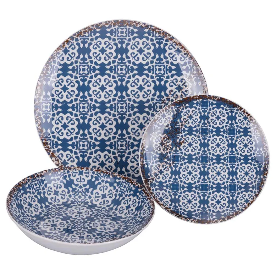 Vajilla de Porcelana de 18 Piezas en 2 Acabados Diferentes - Jamais Viadurini