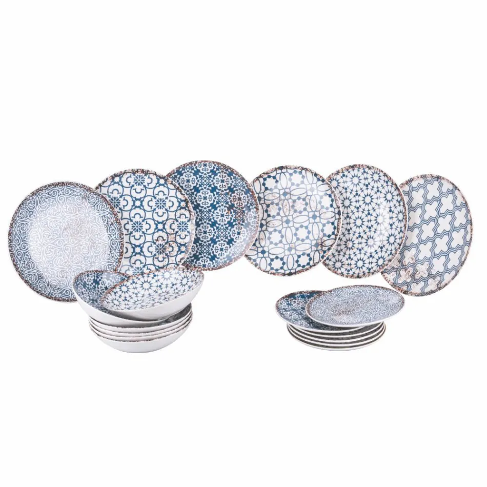 Vajilla de Porcelana de 18 Piezas en 2 Acabados Diferentes - Jamais Viadurini