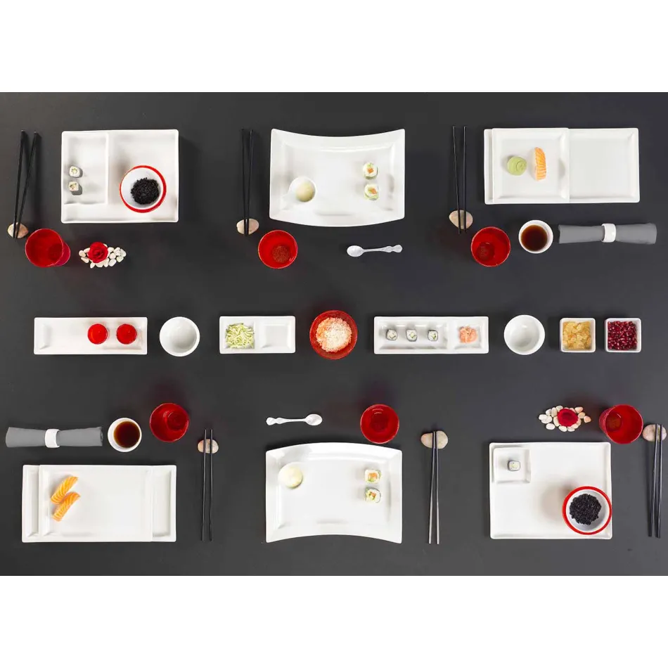 Juego de platos modernos de porcelana blanca, 25 piezas - Basal Viadurini