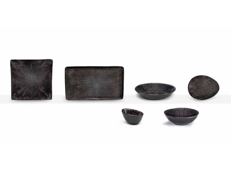 Vajilla Set 28 piezas de diseño moderno de porcelana negra completa - Skar Viadurini