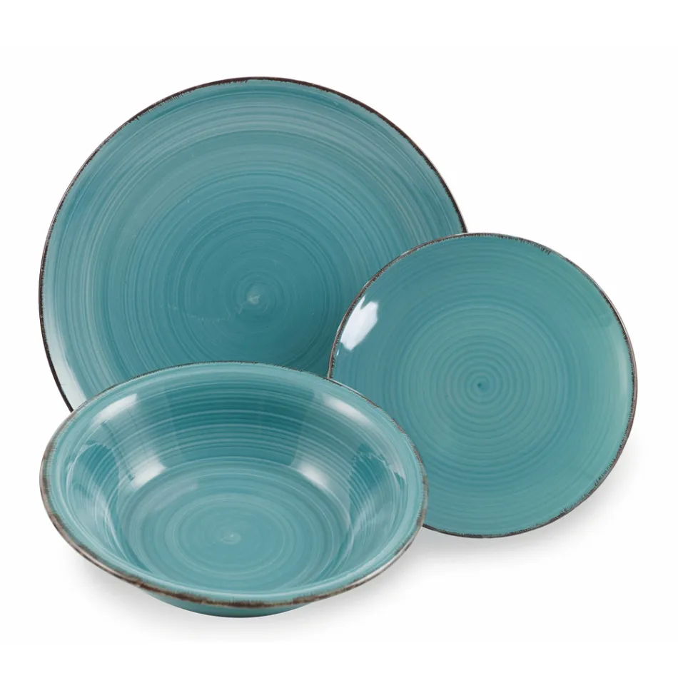 Servicio de vajilla en tonos azul dolomita duro 18 piezas - Abruzzo Viadurini