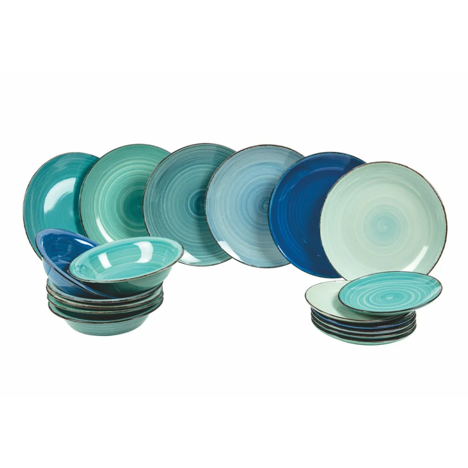 Servicio de vajilla en tonos azul dolomita duro 18 piezas - Abruzzo Viadurini