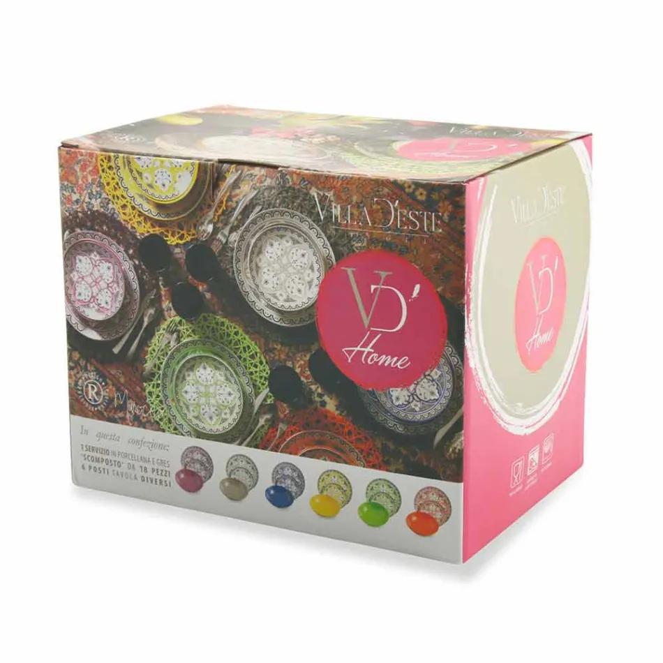 Servicio de platos étnicos en porcelana y gres coloreado y moderno 18 piezas - Fez Viadurini