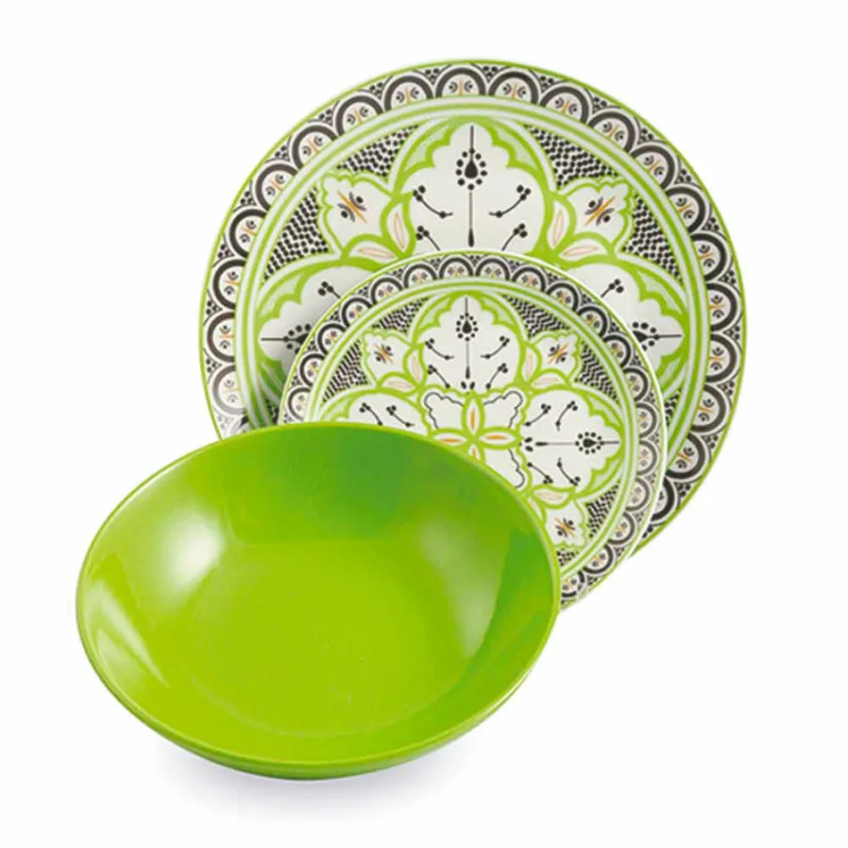 Servicio de platos étnicos en porcelana y gres coloreado y moderno 18 piezas - Fez Viadurini