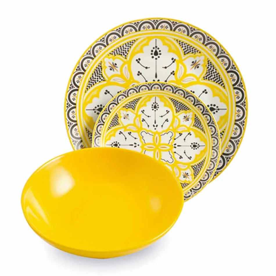 Servicio de platos étnicos en porcelana y gres coloreado y moderno 18 piezas - Fez Viadurini