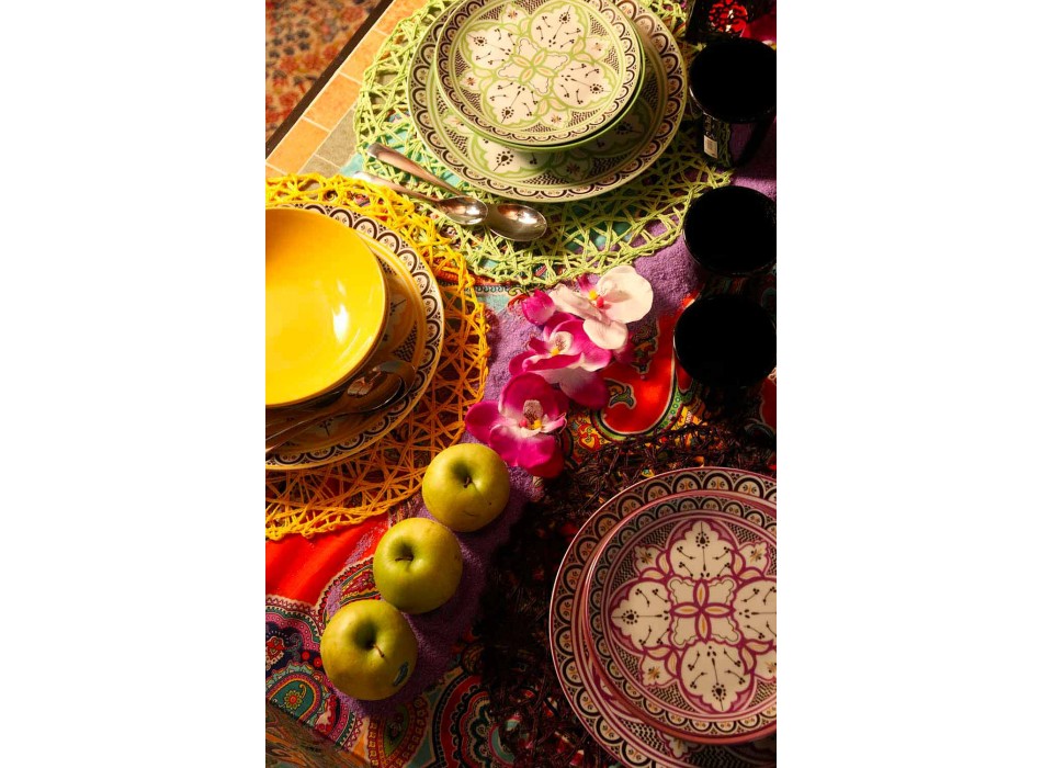 Servicio de platos étnicos en porcelana y gres coloreado y moderno 18 piezas - Fez Viadurini