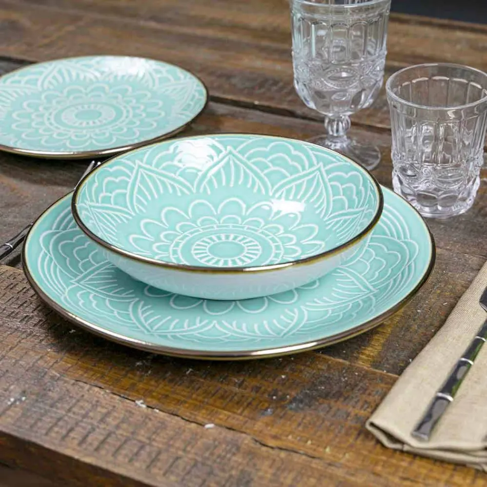 Servicio de vajilla en Duro Dolomita Gris, Celeste o Azul 18 Piezas - Árabe Viadurini