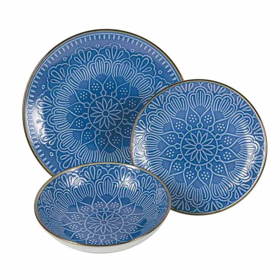 Servicio de vajilla en Duro Dolomita Gris, Celeste o Azul 18 Piezas - Árabe Viadurini