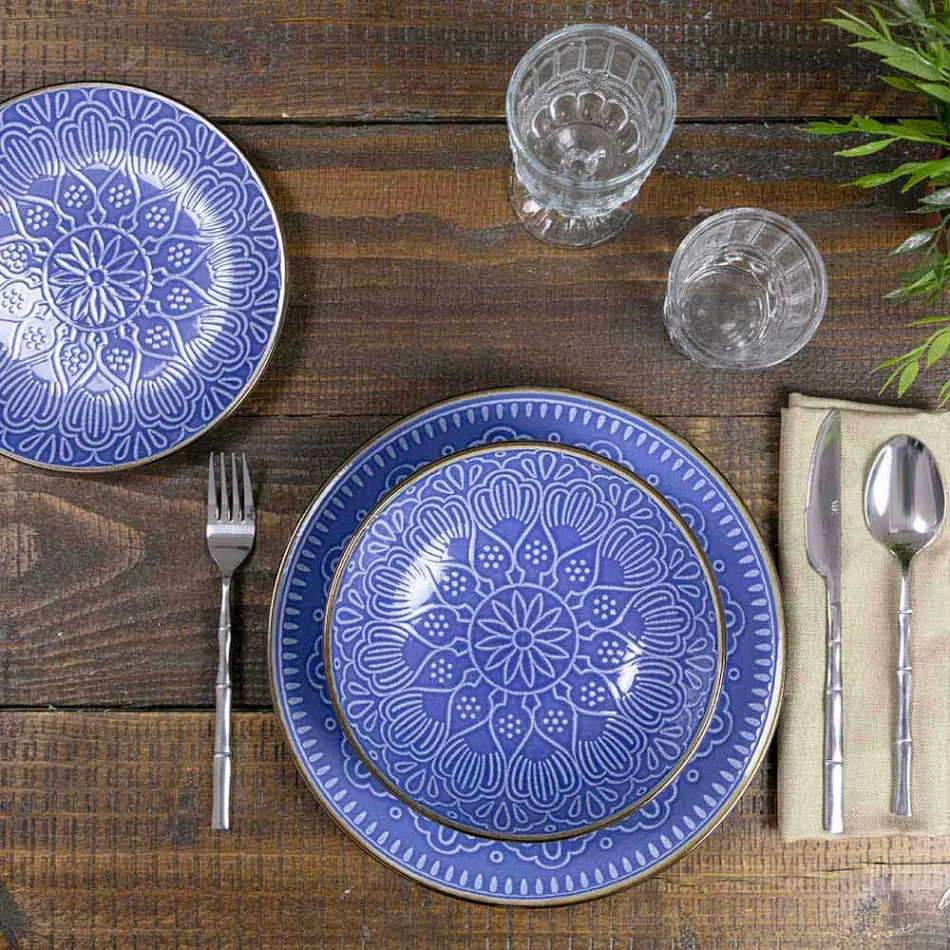 Servicio de vajilla en Duro Dolomita Gris, Celeste o Azul 18 Piezas - Árabe Viadurini