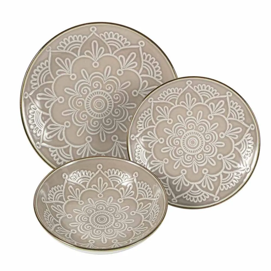 Servicio de vajilla en Duro Dolomita Gris, Celeste o Azul 18 Piezas - Árabe Viadurini