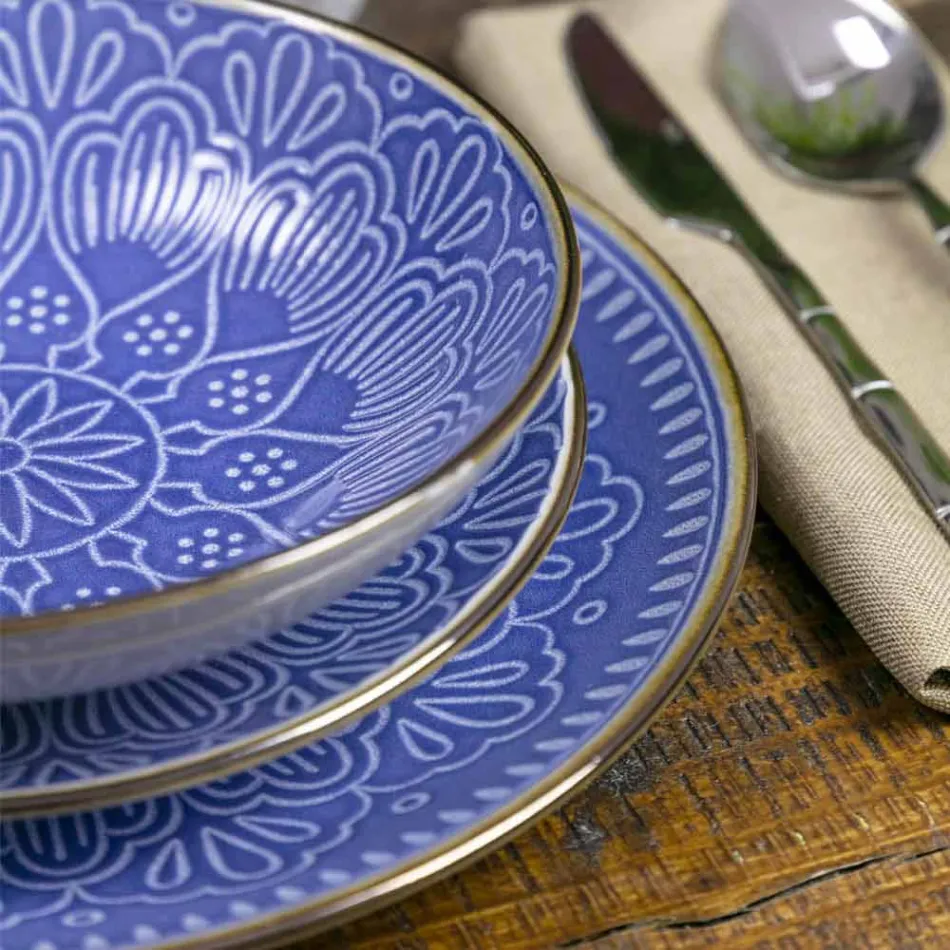 Servicio de vajilla en Duro Dolomita Gris, Celeste o Azul 18 Piezas - Árabe Viadurini