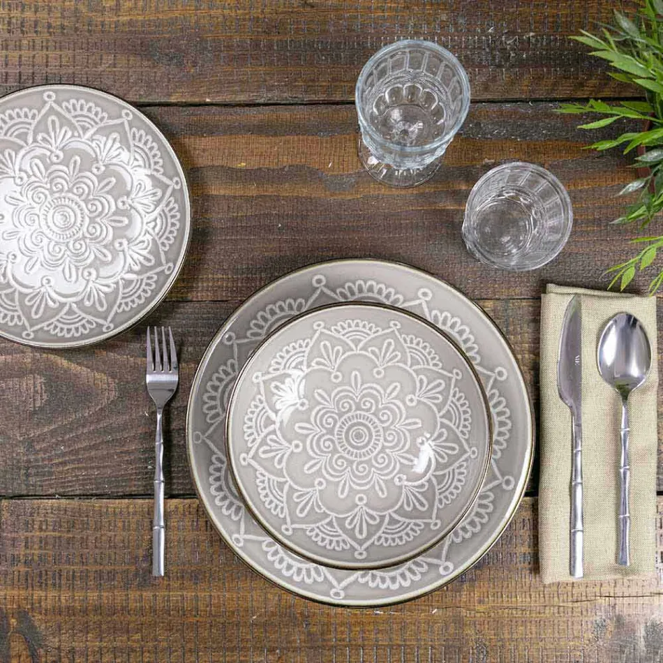 Servicio de vajilla en Duro Dolomita Gris, Celeste o Azul 18 Piezas - Árabe Viadurini