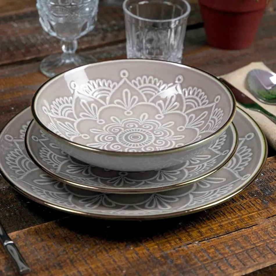 Servicio de vajilla en Duro Dolomita Gris, Celeste o Azul 18 Piezas - Árabe Viadurini