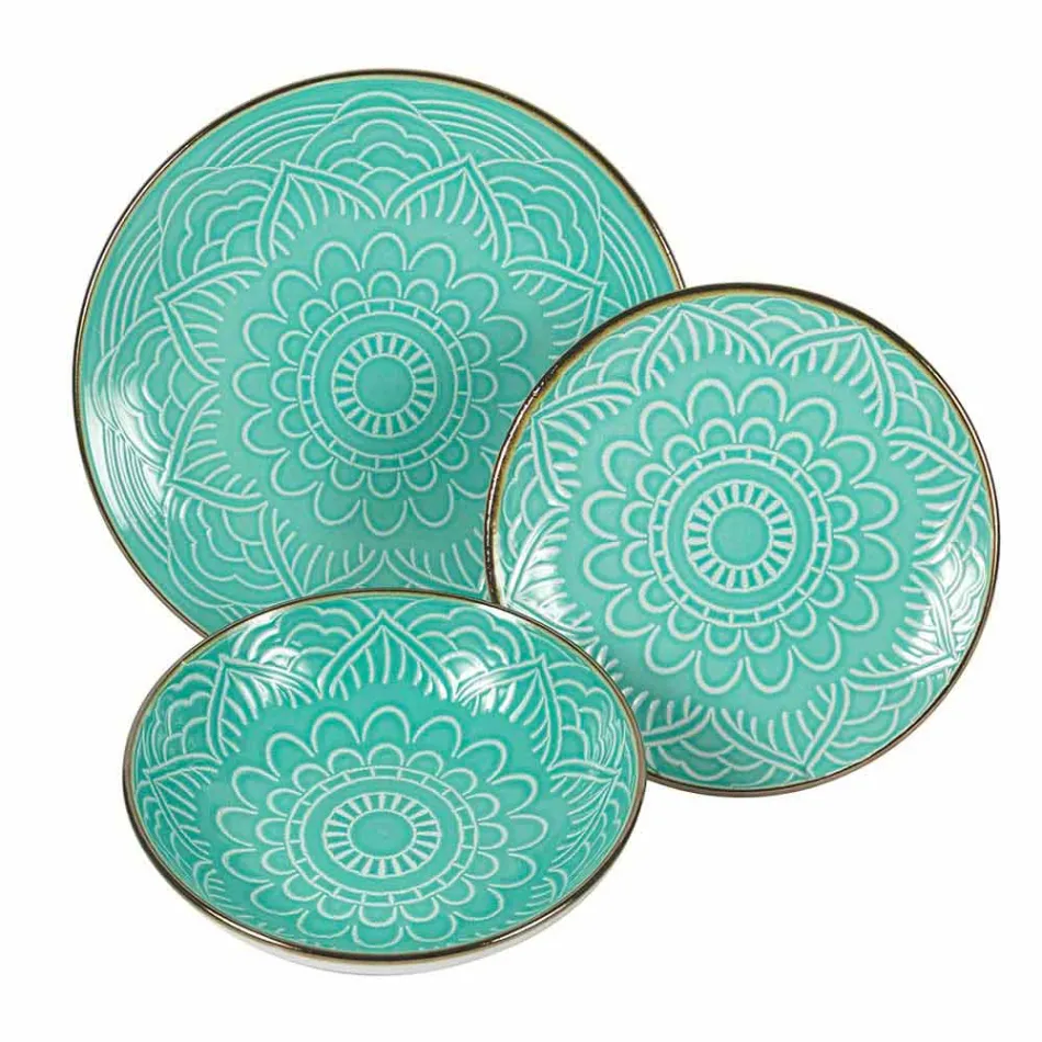 Servicio de vajilla en Duro Dolomita Gris, Celeste o Azul 18 Piezas - Árabe Viadurini