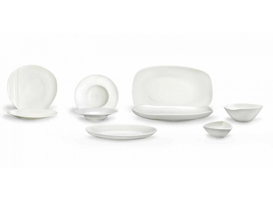 Vajilla de porcelana blanca con 23 piezas de diseño moderno y elegante - Nalah Viadurini